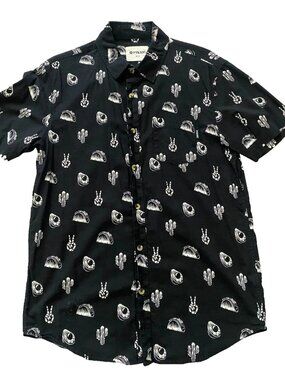 Pyknic No Problemo Mens Button Down Shirt Medium M Black Graphic Taco Tuesday